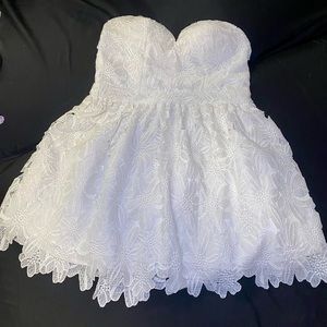 Depri Strapless White Lace Mini Dress